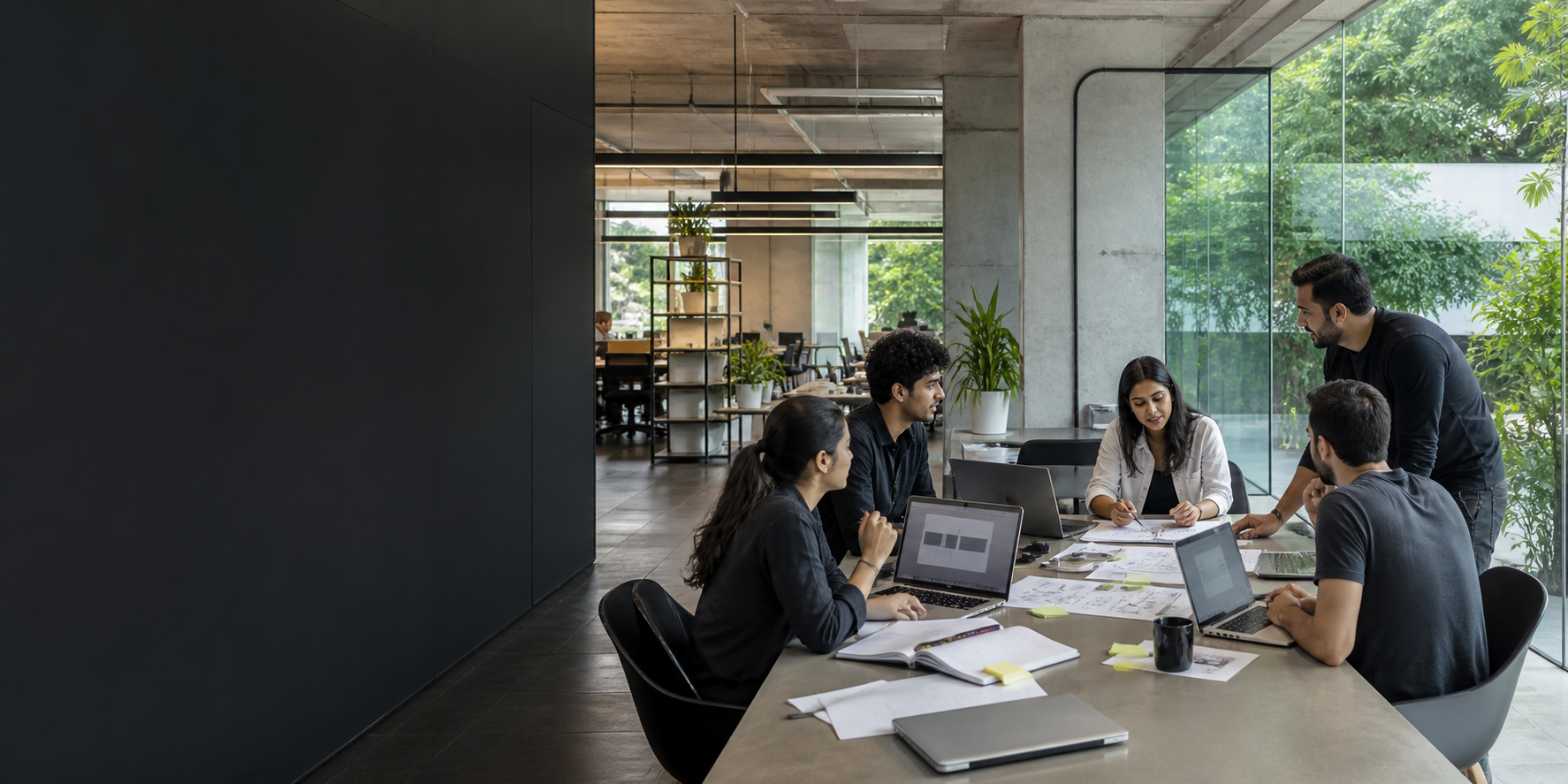 Product team collaborating in a modern technology studio